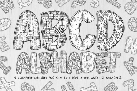 Black White Christmas Alphabet Letters: Premium Illustrations