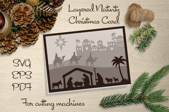 Christmas Card Nativity, Layered SVG Illustrations