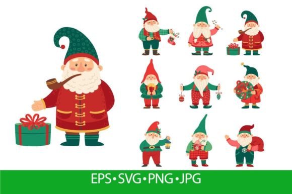 Christmas Gnomes: Cute Elf Dwarfs Illustrations
