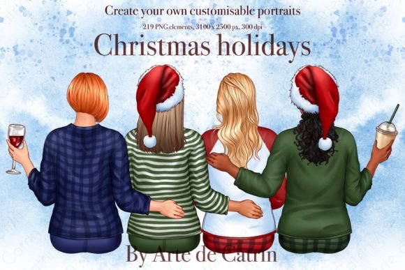 Christmas Holidays Clipart: Best Friends Illustrations