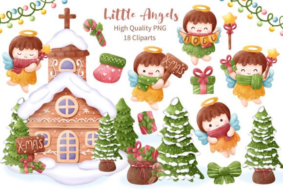 Christmas Little Angels Cliparts: Festive Illustrations