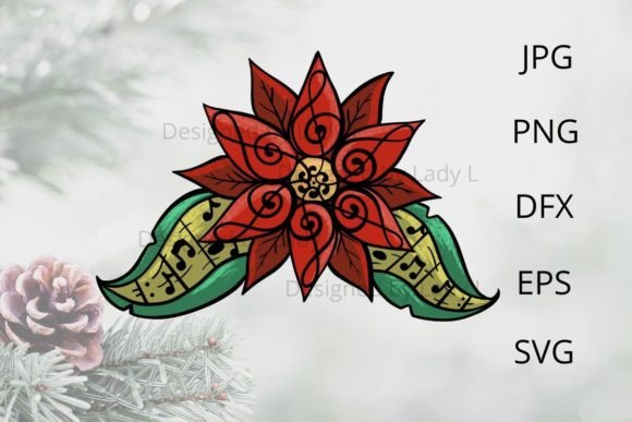 Christmas Poinsettia with Music Notes Illustrations Review