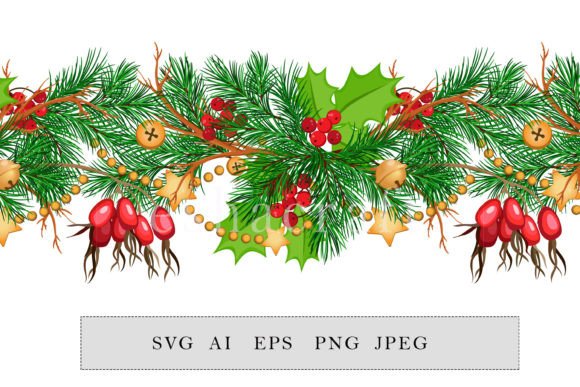 Christmas Seamless Pattern with Fir Bran: Premium Illustrations