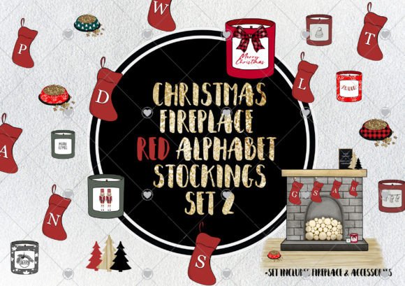 Christmas Stockings - Fireplace Red: Festive Illustrations