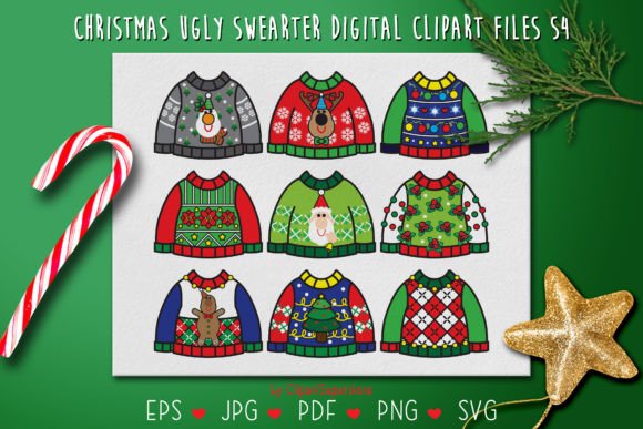 Christmas Ugly Sweater👕 SVG PNG Clipart: Illustrations
