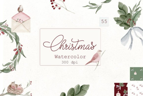 Christmas Watercolor Png and Patterns for Illustrations