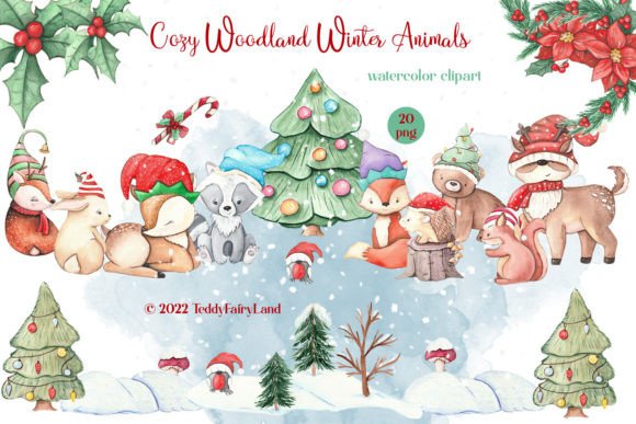 Cozy Woodland Winter Animals: Christmas Illustrations