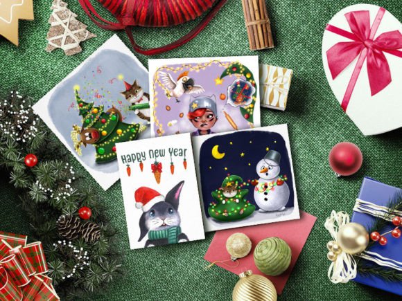 New Year Christmas Cards: Premium Illustrations