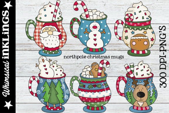 Northpole Christmas Mugs Clipart: Festive Illustrations