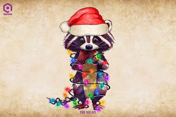 Racoon Christmas Tree Lights: Festive Illustrations