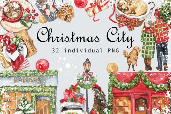 Review: Watercolor Christmas City Clipart for Embroidery