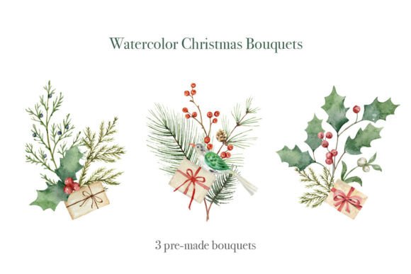 Watercolor Christmas Bouquets Clipart: A Designer’s Review of These Illustrations