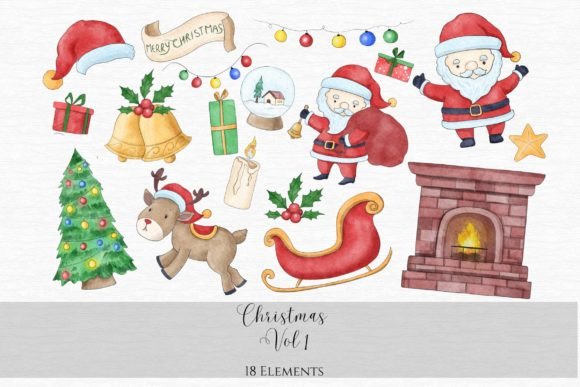 Watercolor Christmas Santa Claus Clipart & Illustrations